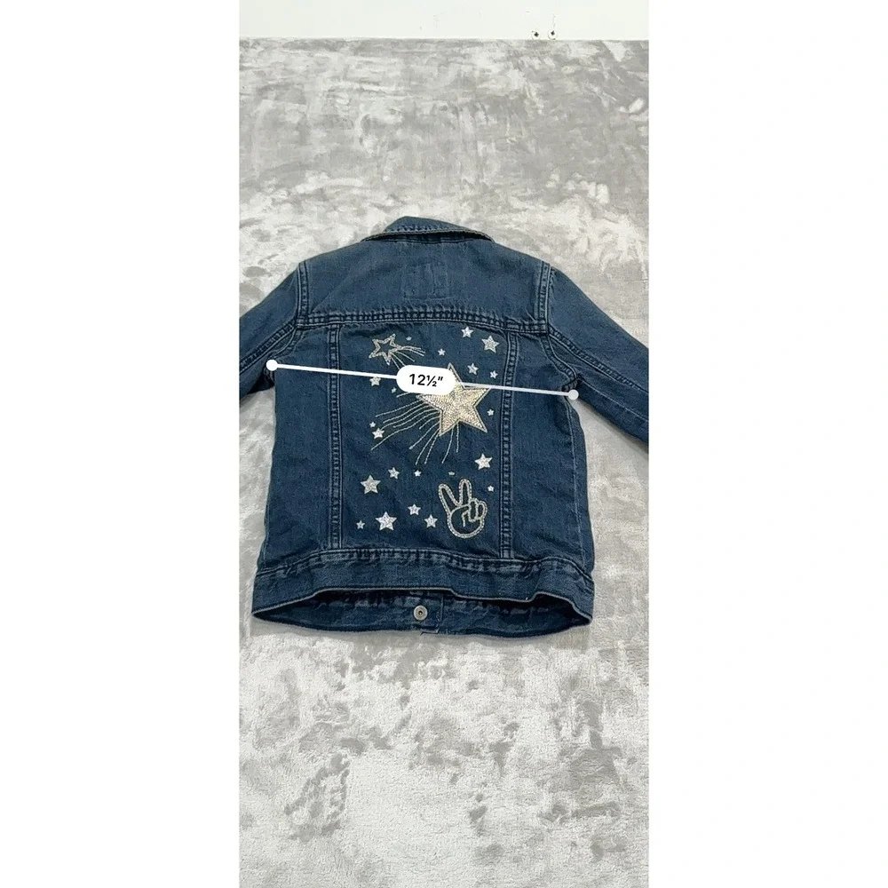 Gap Denim Jacket Girls Size XS Blue Jean Buttons Artsy Cat Meow‎ Long Sleeve EUC